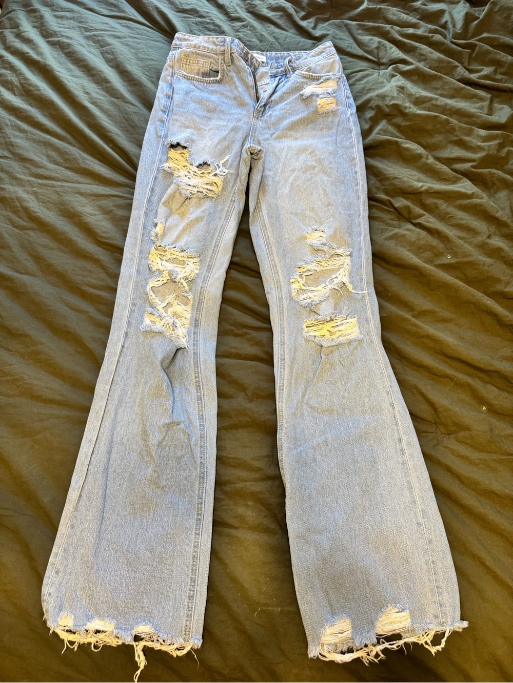 Flying Monkey Light Blue Distressed Flare Jeans